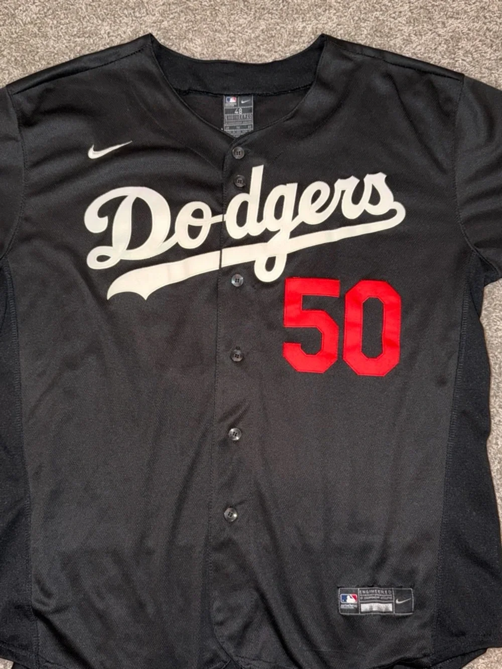 Nike Dodgers #50 Black and Red Baseball Jersey